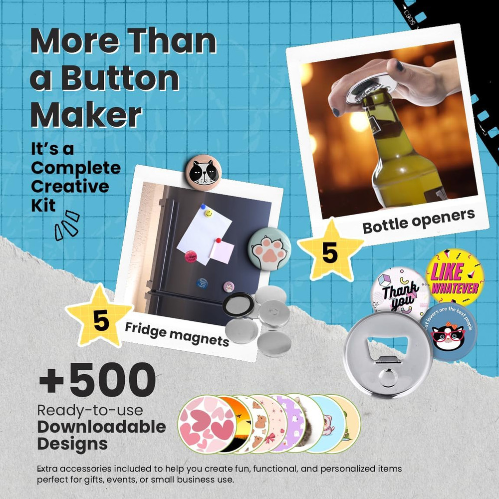 Button Maker Machine – 2.25 Inch (58Mm) – Single Mold, Pin Maker Machine Kit wit