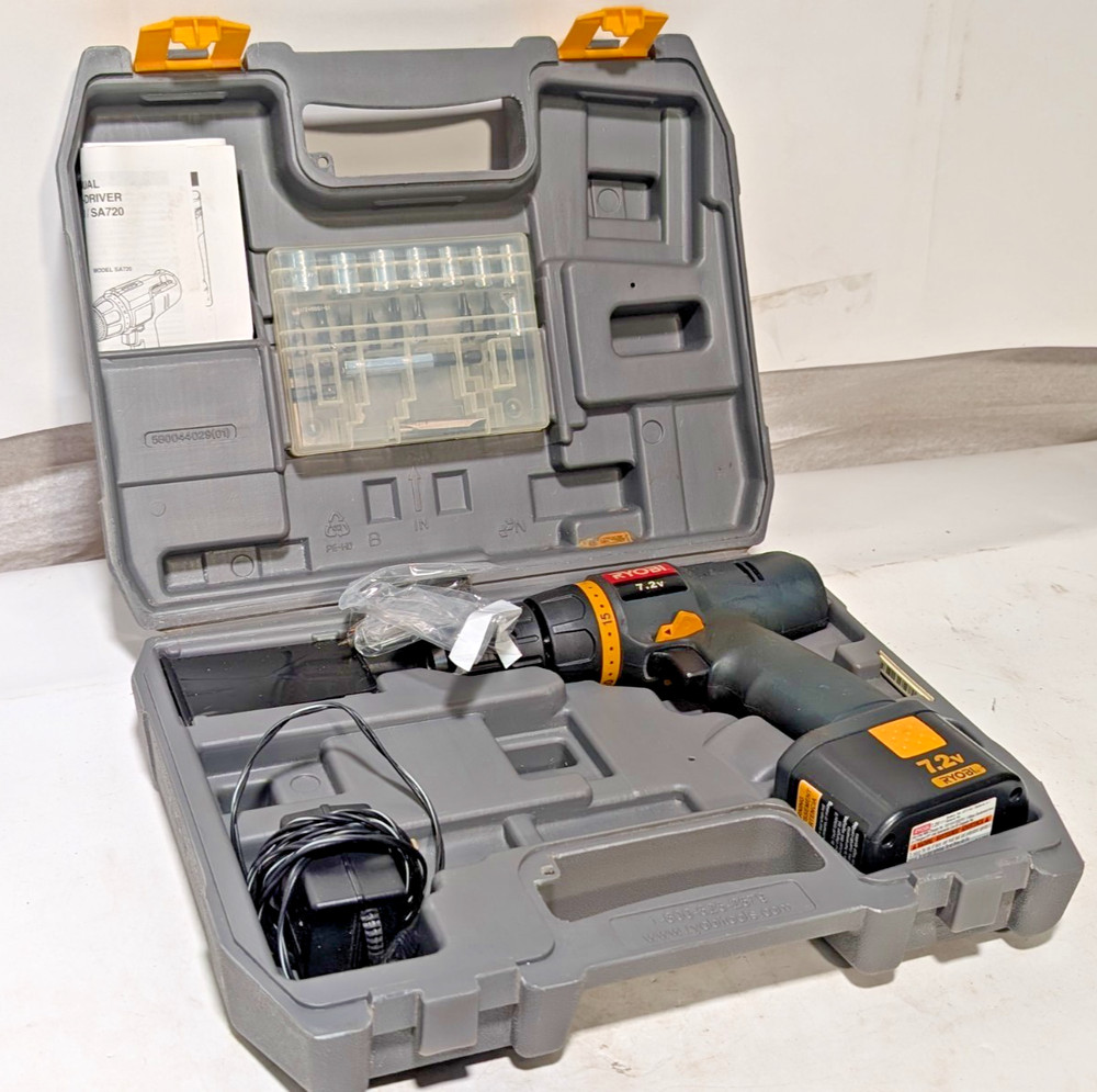 Ryobi Cordless SA720 Drill-Driver, 7.2v, with case, bits, accessories, manual