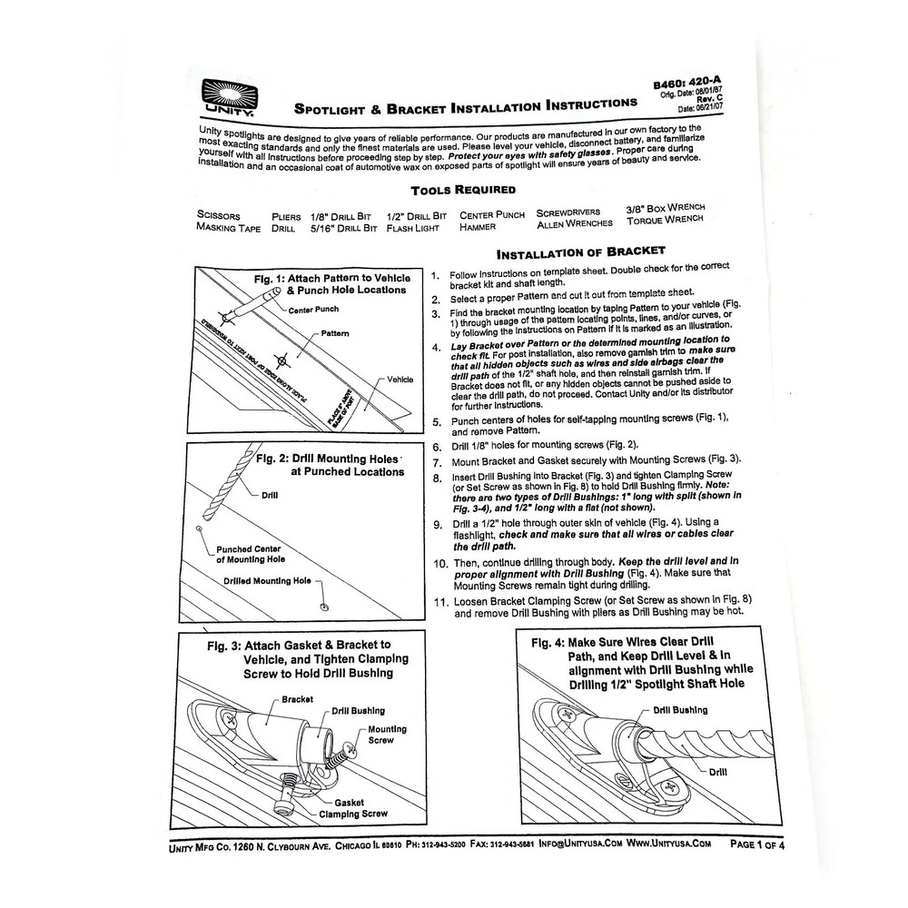 Unity 189 Spotlight Installation Kit with Mounting Bracket and Drill Bushing
