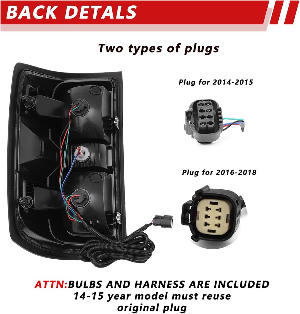 Tail Light Assembly Compatible with 2014-2018 Chevy Silverado 1500/2019