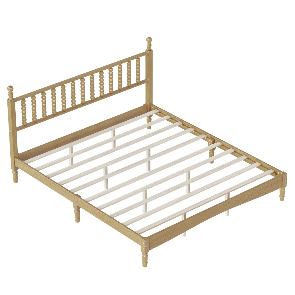 King Platform Bed Retro Frame With Gourd Headboard No Box Spring