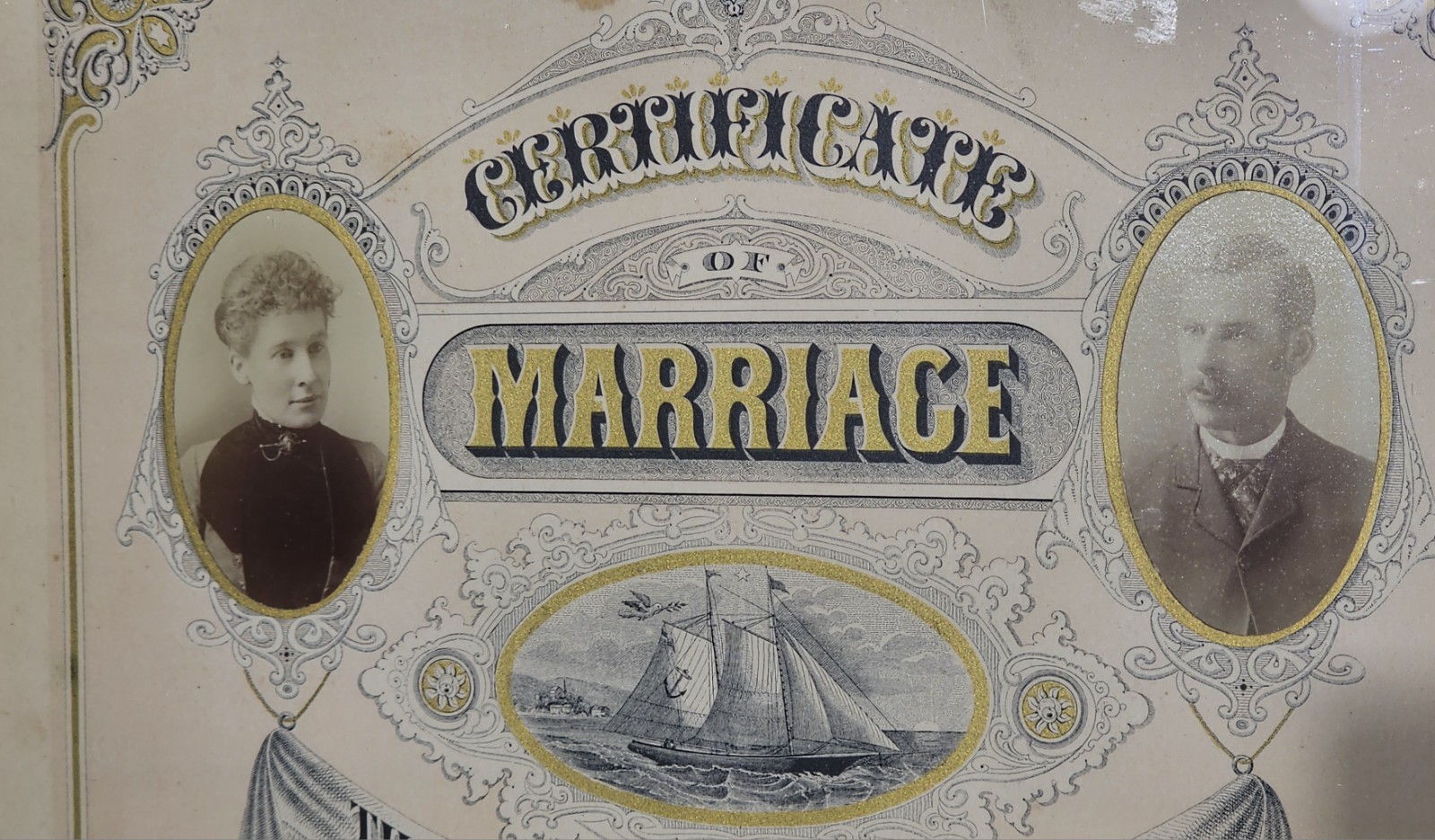 Antique C.1884 Michigan Large Size Marriage Certificate Framed. 14 X 19 Opening