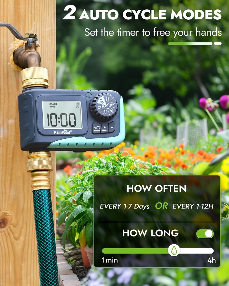 RAINPOINT Sprinkler Timer with Brass Inlet & Outlet, Programmable Hose Timer for