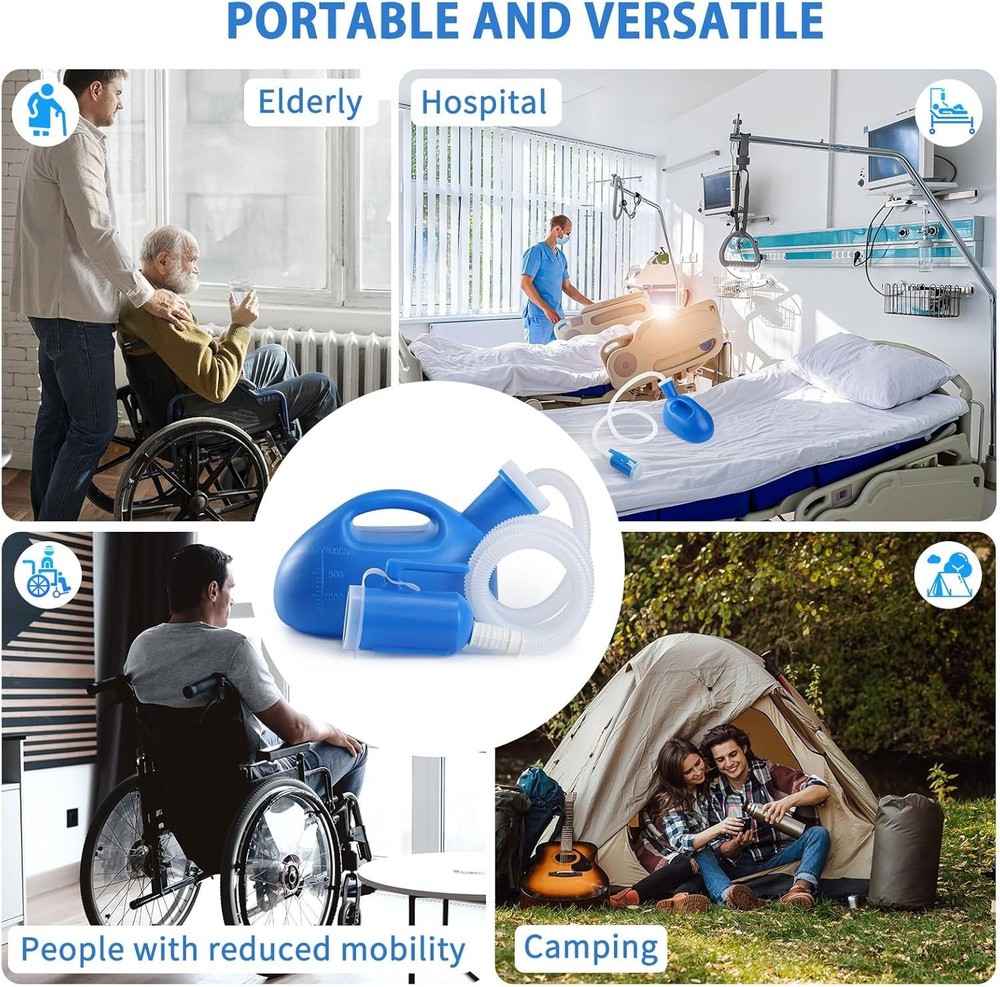 68oz Portable Urinal for Men - Spill-Proof Nighttime Solution with Cuttable Hose