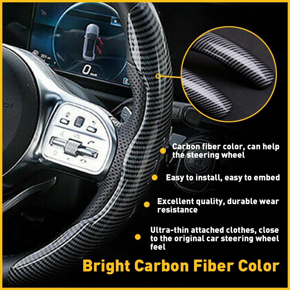 2x Carbon Fiber Universal Car Steering Wheel Booster Cover Non-Slip Accessories