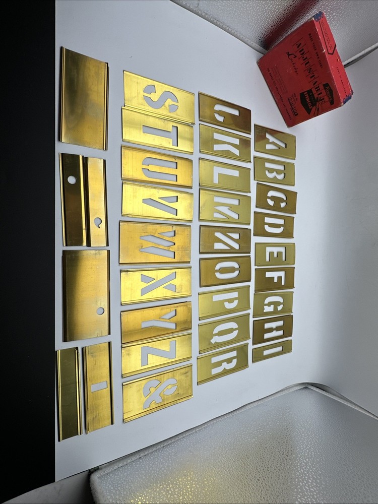 Reese's 4" inch Vintage Brass Interlocking Adjustable Letters stencils complete