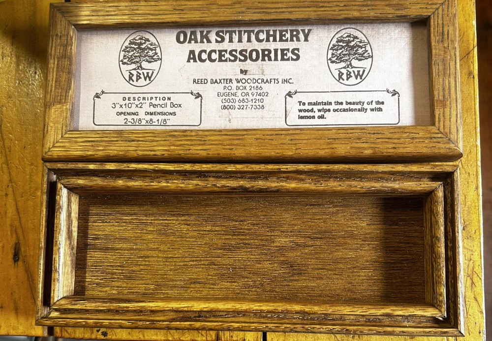 Reed Baxter Woodcrafts Oak Stitchery Accessories 9.5”x4” Rectangular Box