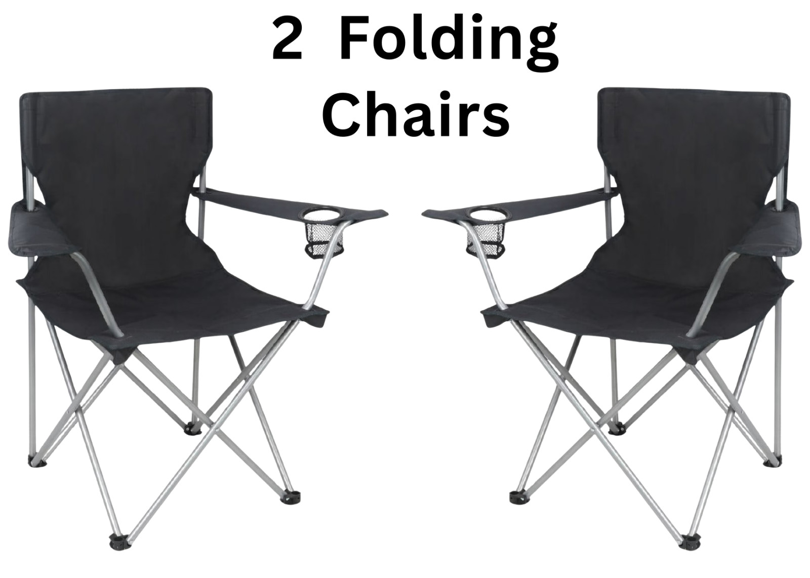 Ozark Trail Basic Quad Folding Camp Chair with Cup Holder, Black, Adult 2 Count