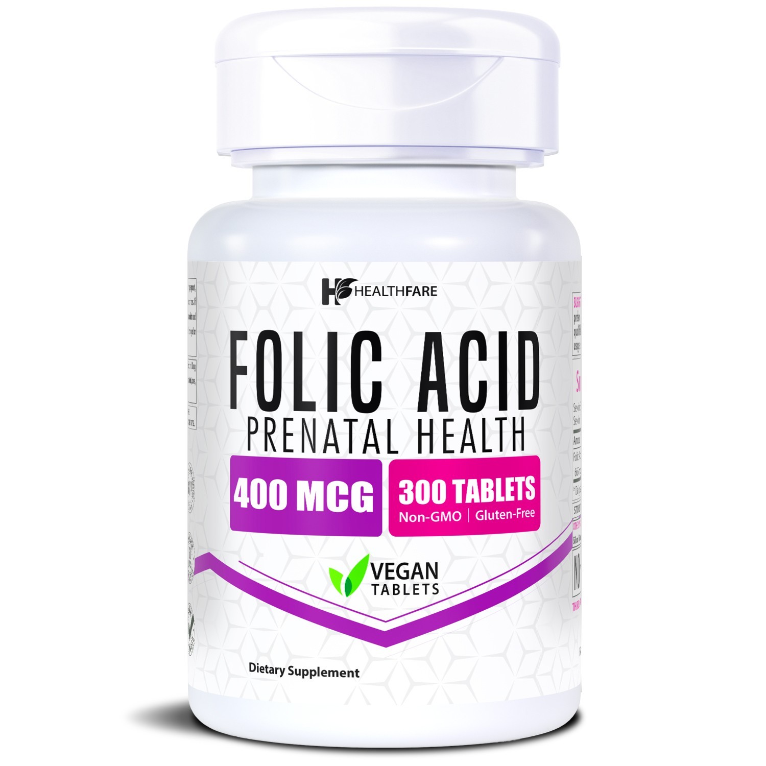 HealthFare Folic Acid 400mcg 300 Tablets Folate Vitamin B9 Water-Soluble