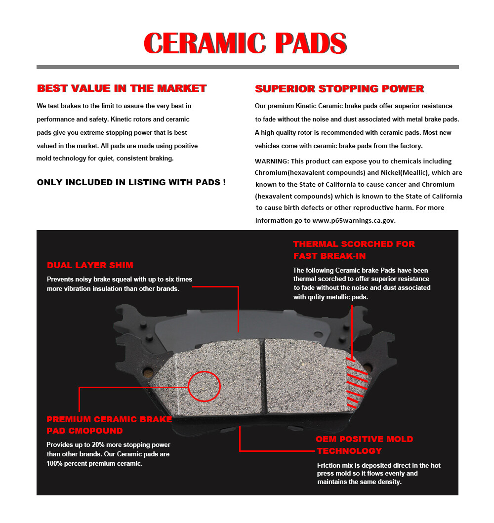 Fit 2012 2013 2014 - 2017 Toyota Camry Front Rear Brakes Rotors and Ceramic Pads