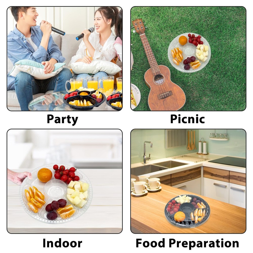 Apatal 12PCS Disposable Fruit Trays, Round Plastic Appetizer Serving Tray wit...