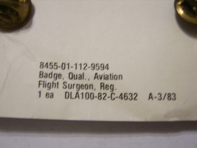 USAF AVIATION FLIGHT SURGEON BADGE QUALIFICATION NIP DATED 1983 FULL SIZE 3"