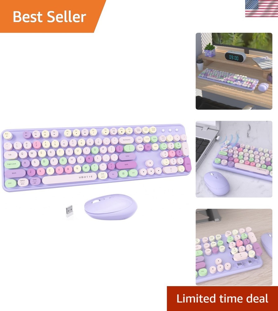 Colorful Computer Wireless Keyboard Mouse Combos, Typewriter Flexible Keys Of...