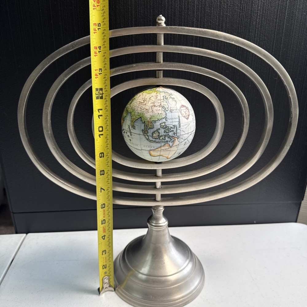 Armillary Sphere Silver Pewter Rotating Spinning Globe