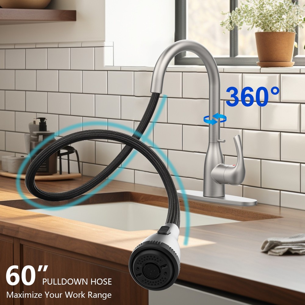 Kitchen Faucet with Pull Down Sprayer and 4 Spraying Modes Brushed Nickel