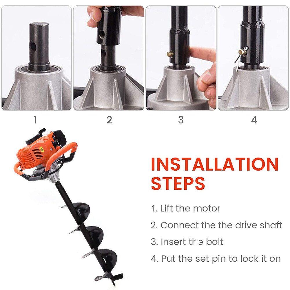 62CC 2.8HP Gas Powered Post Hole Digger W. 3" 5" 8" Earth Auger Digging Engine