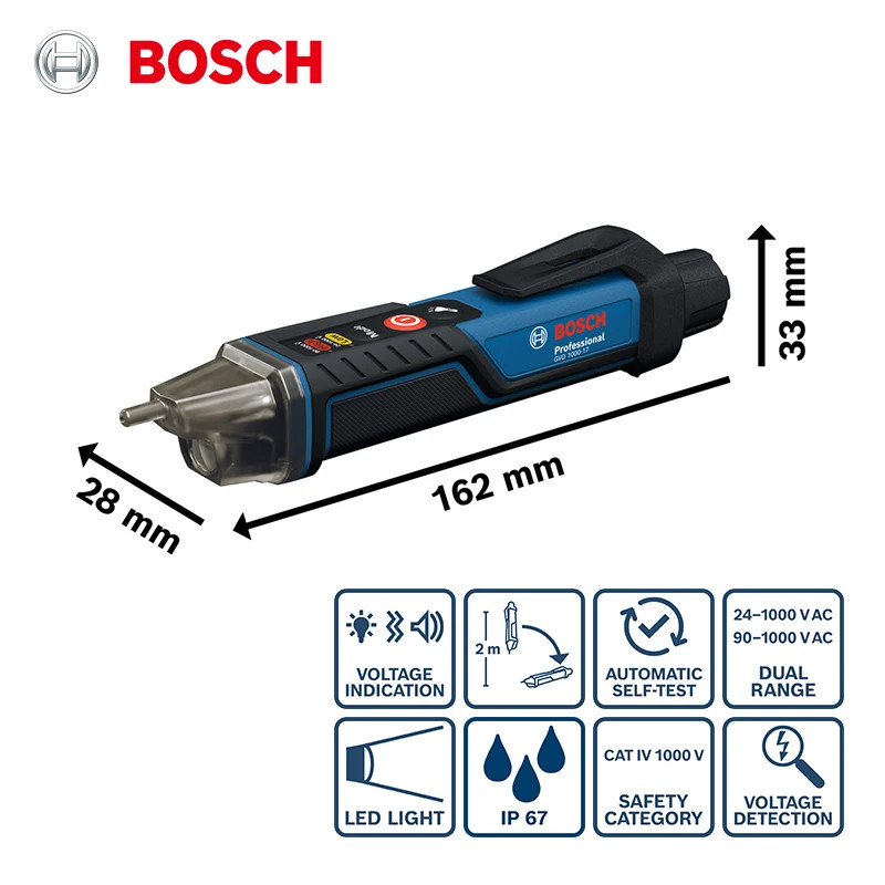 Bosch Voltage Detector Test Pen Auto Sense Dual Range 24V-1000V LED Light IP67 R