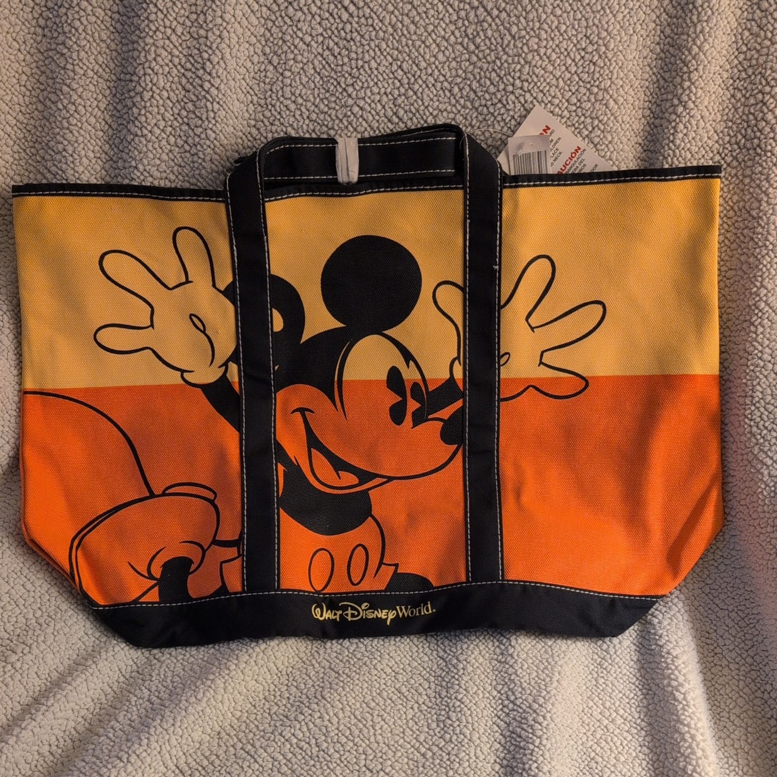Walt Disney World Mickey Mouse Large Orange Yellow Strip Canvas Sturdy Tote Bag