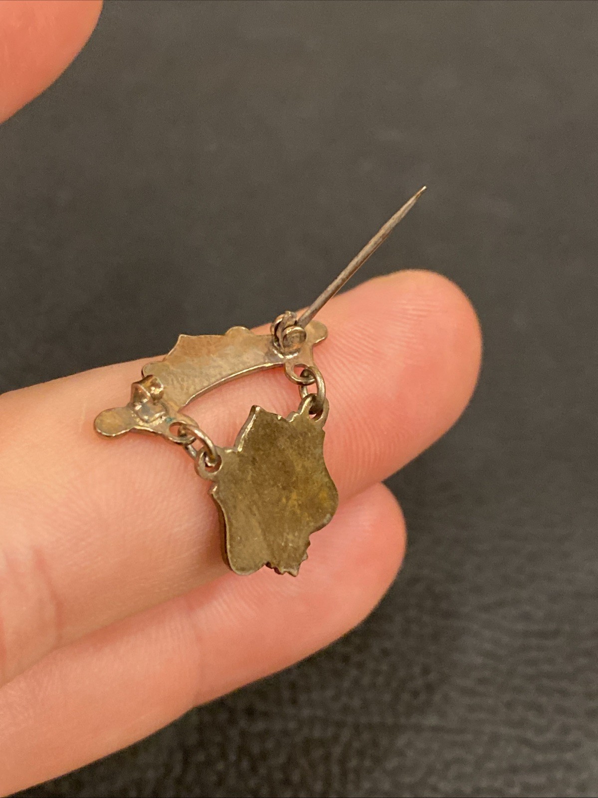 Vtg Antique P of H Patron Of Husbandry Green Enamel Dangle Shield Crest Logo Pin