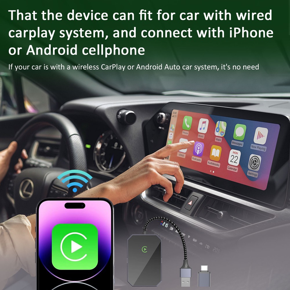 2in1 Wireless Apple CarPlay & Android Auto Adapter USB Plug&Play Fast Connection
