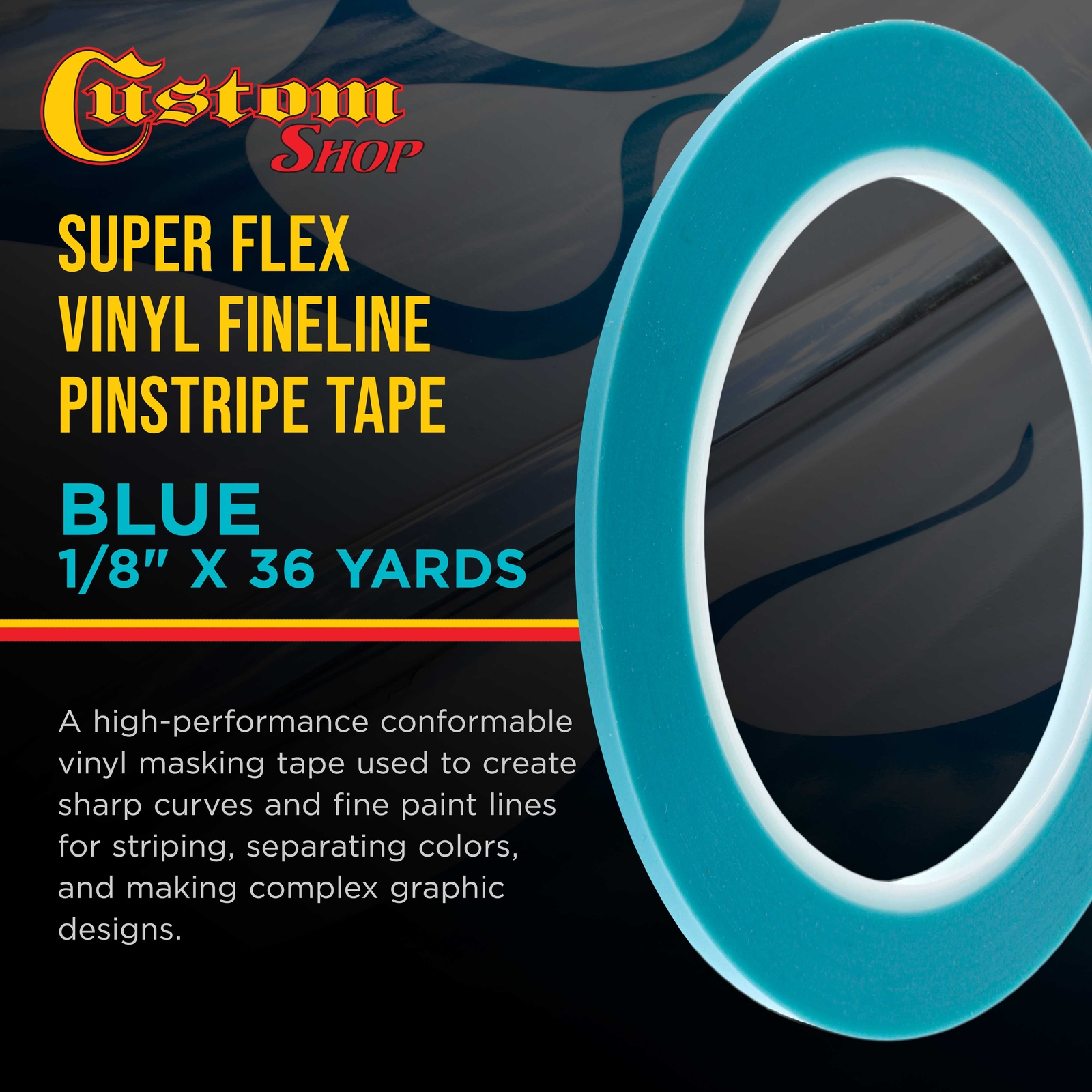 Vinyl Fineline Pinstripe Tape, Blue 1/8" x 36 Yard Roll - Create Sharp Curves