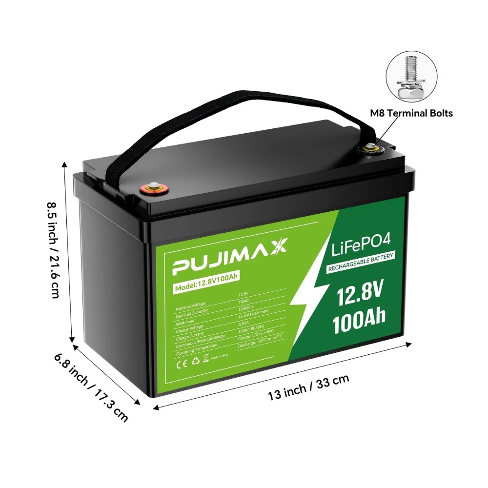 12V 100Ah LiFePO4 Lithium Battery Cycle Deep Built-in BMS for Solar RV Off-grid