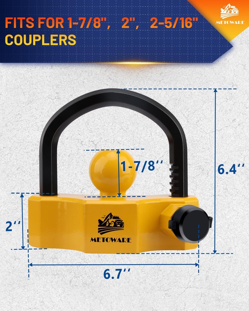 METOWARE Universal Trailer Coupler Lock, Adjustable 1 PACK, YELLOW-BLACK