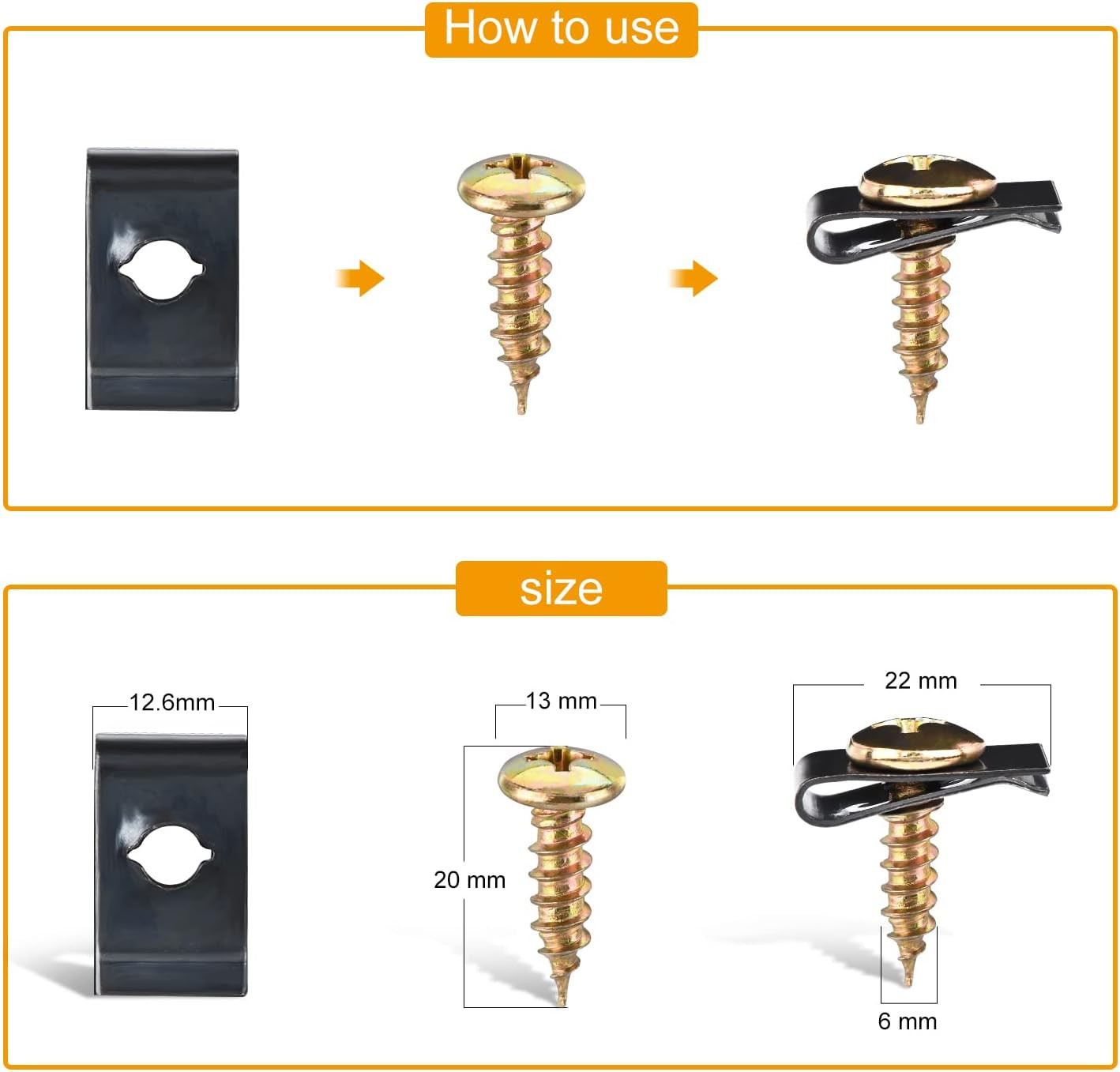 170Pcs Car U-Clip and Screw Assortment Kit 9 Different Sizes Automotive U Nut an
