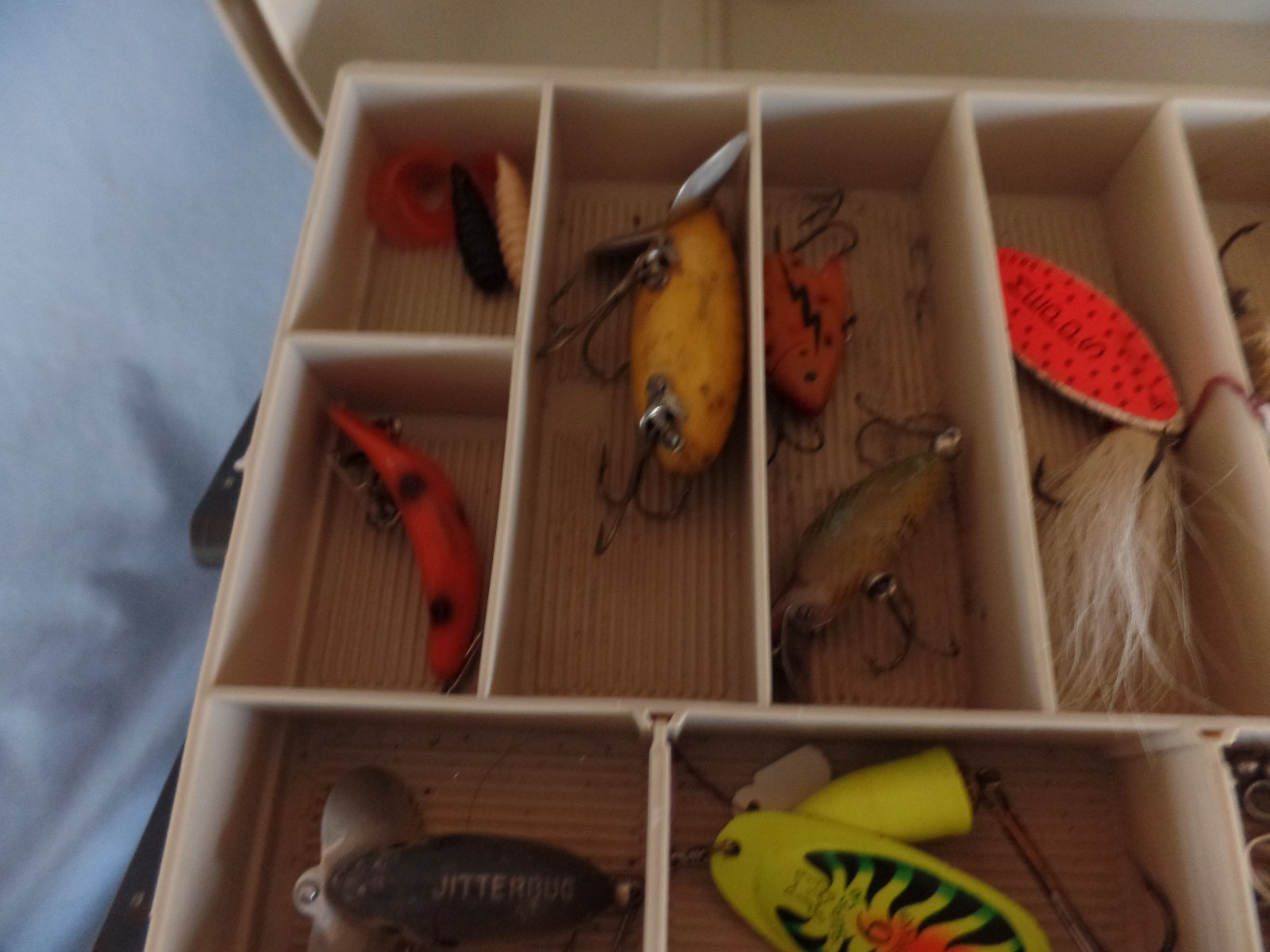 Vnt. Plano 3 tier TACKLE BOX FULL vintage Lures fishing supplies fillet knife