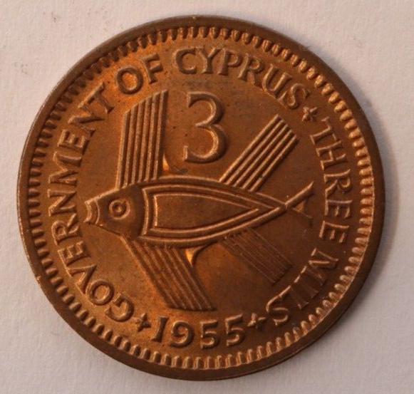 1955 Cyprus 3 Mils 20mm KM# 33