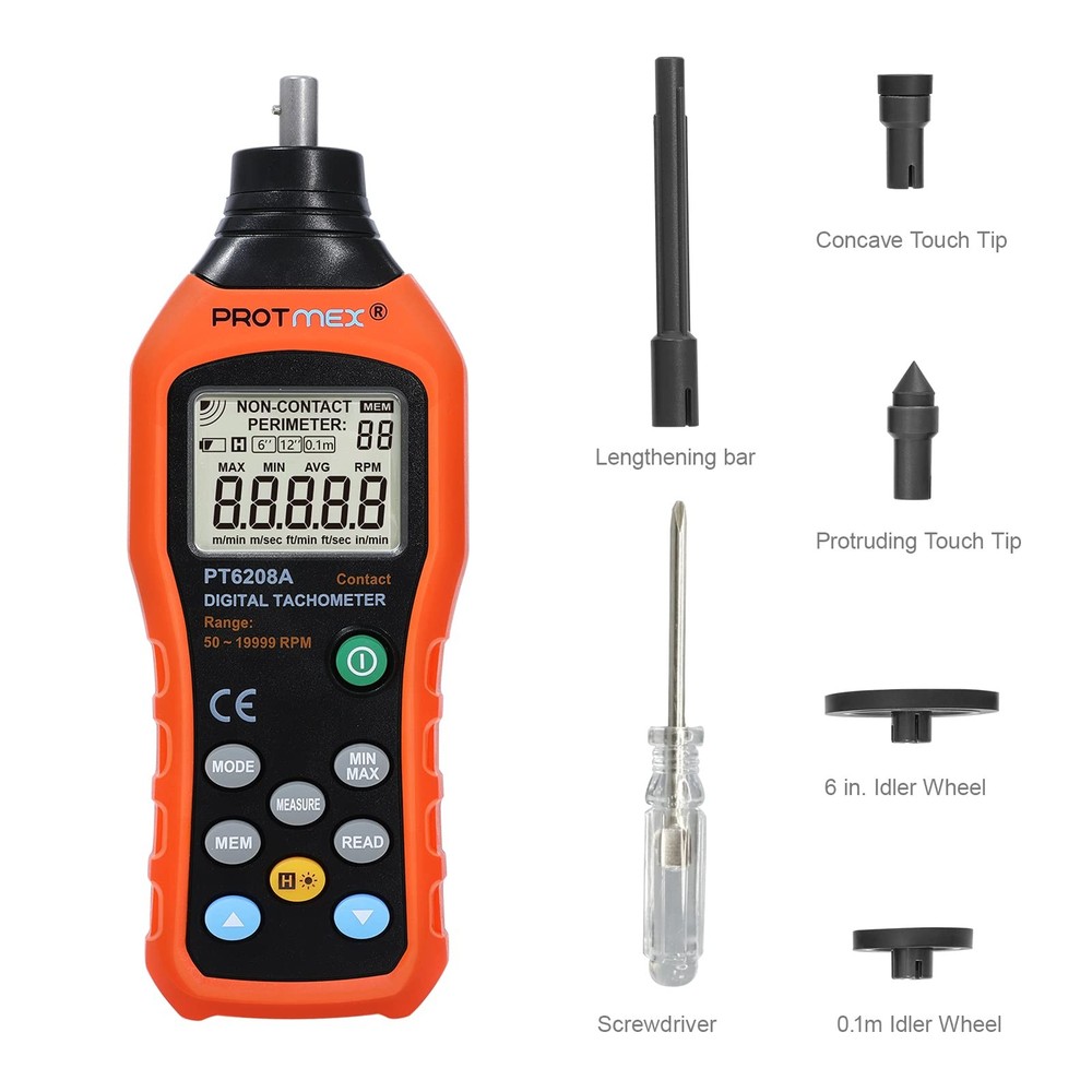 Digital Tachometer 50-19999 RPM Handheld Speed Meter with Backlight & Data