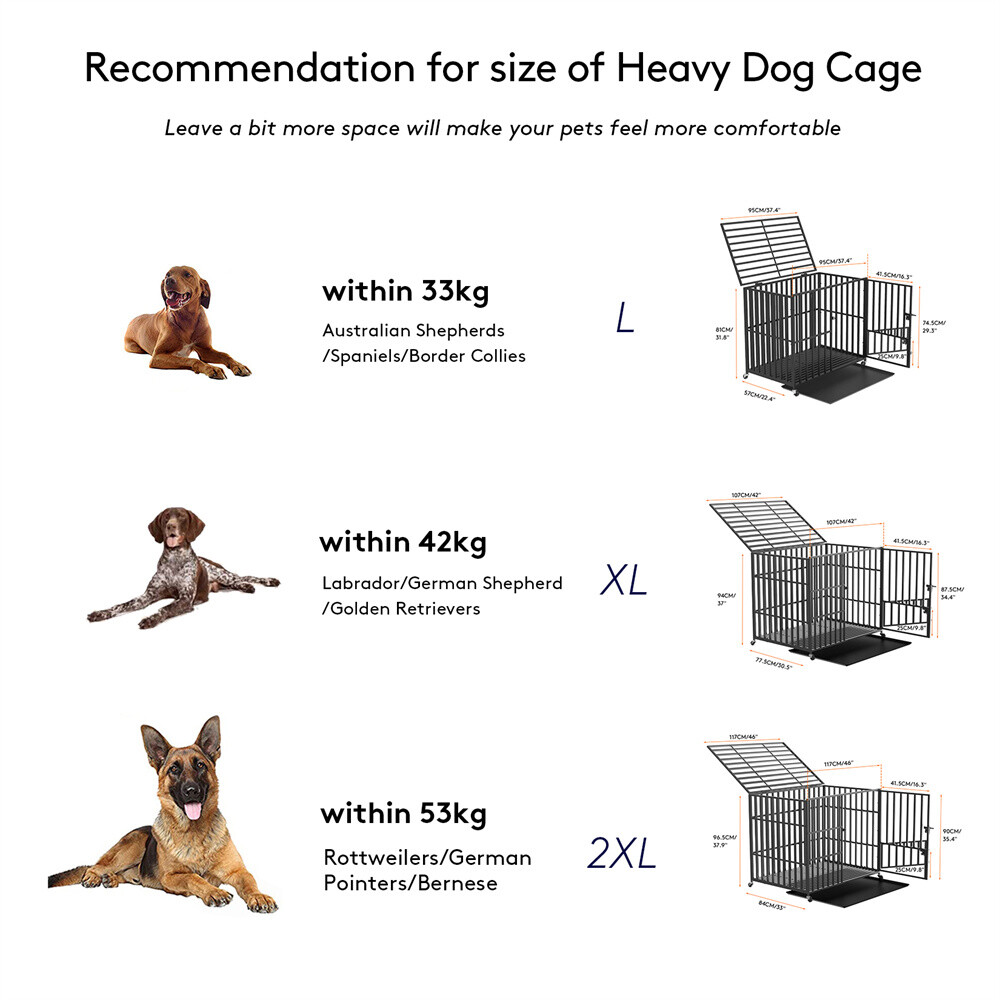 XXL Heavy Duty Pet Dog Cage Strong Metal Crate Kennel Playpen with Wheels &Tray