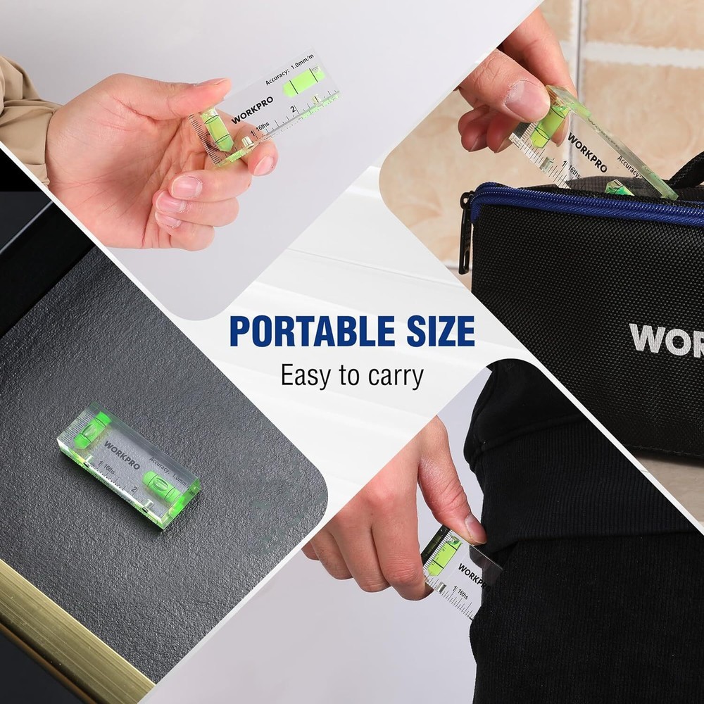 WORKPRO Small Level 3 Inch Mini Level Tool 2 Bubbles 90°/180° Hanging Tool USA