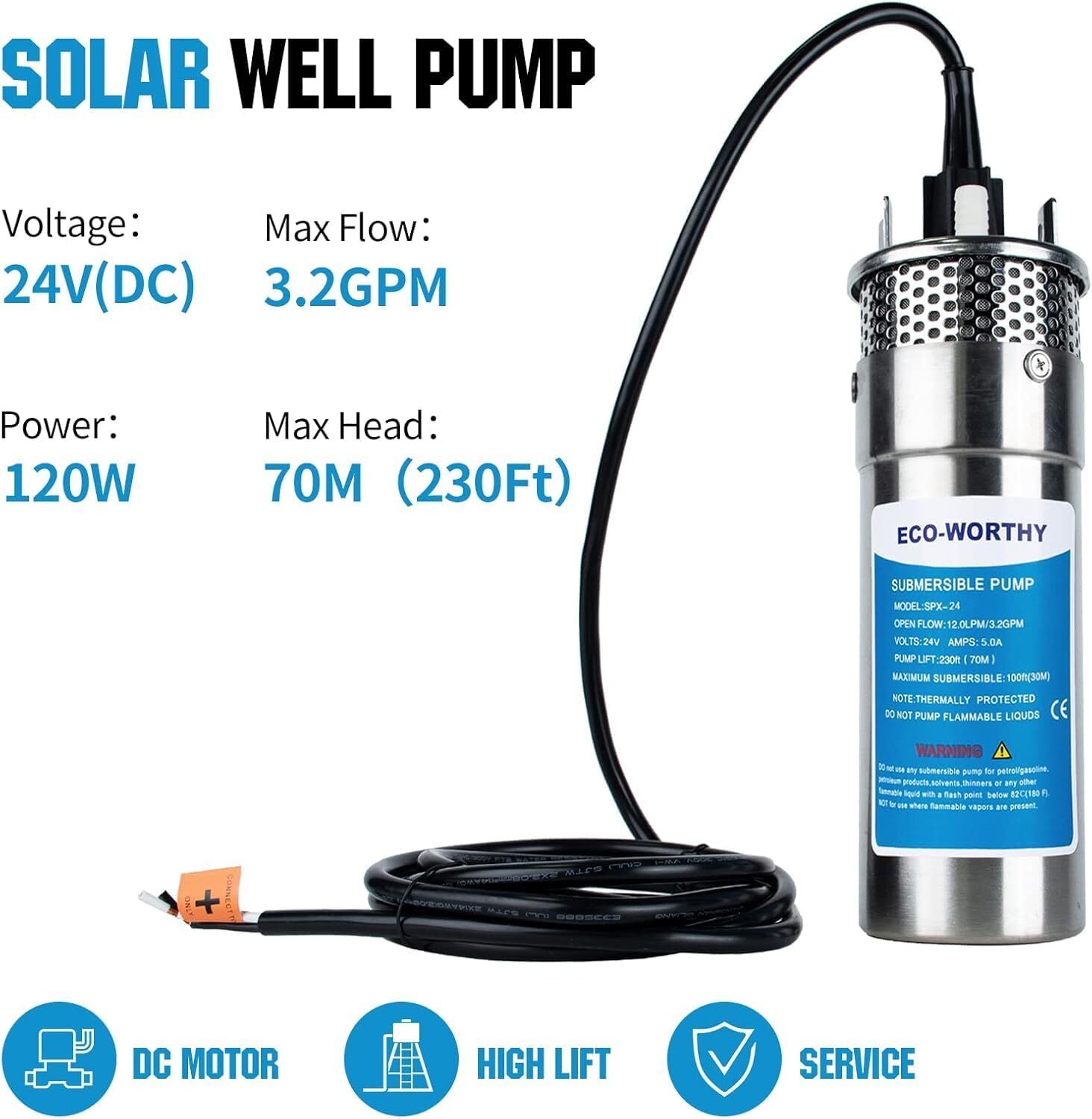 24V Solar Well Water Pump Kit 100W Solar Panels 50AH Lithium Battery Controller