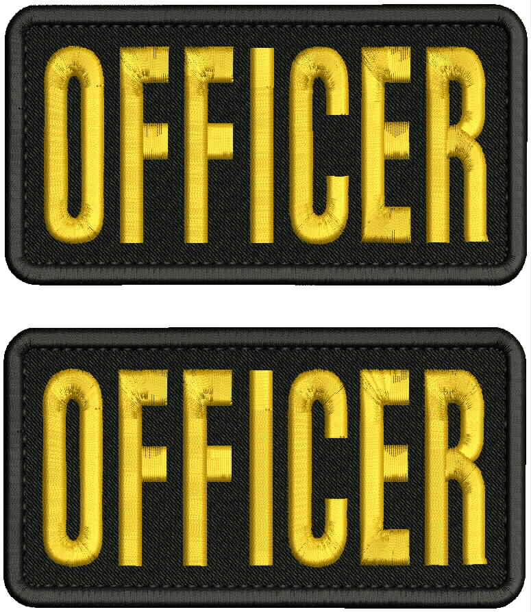 OFFICER 2 EMBROIDERY PATCH 3X6 HOOK ON BACK GOLD ON BLACK