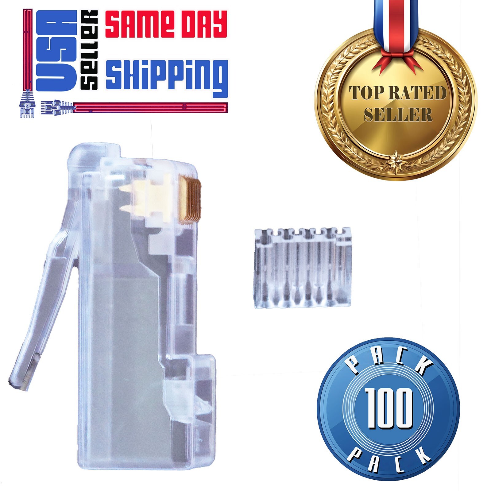 RJ45 Cat6 Modular Plug 8P8C  with Load Bar Insert  100 Pcs Pack