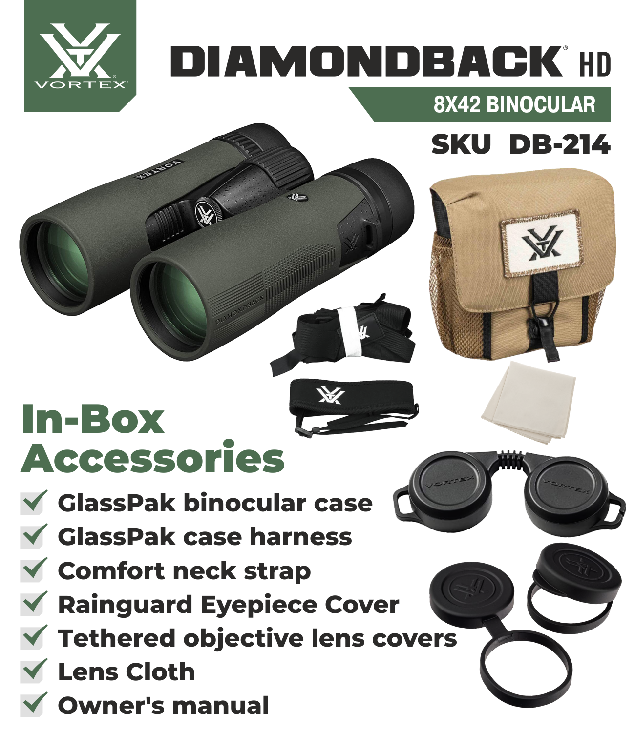 Vortex Optics Diamondback HD 8x42 Binocular with Free Camo Digital Hat Bundle