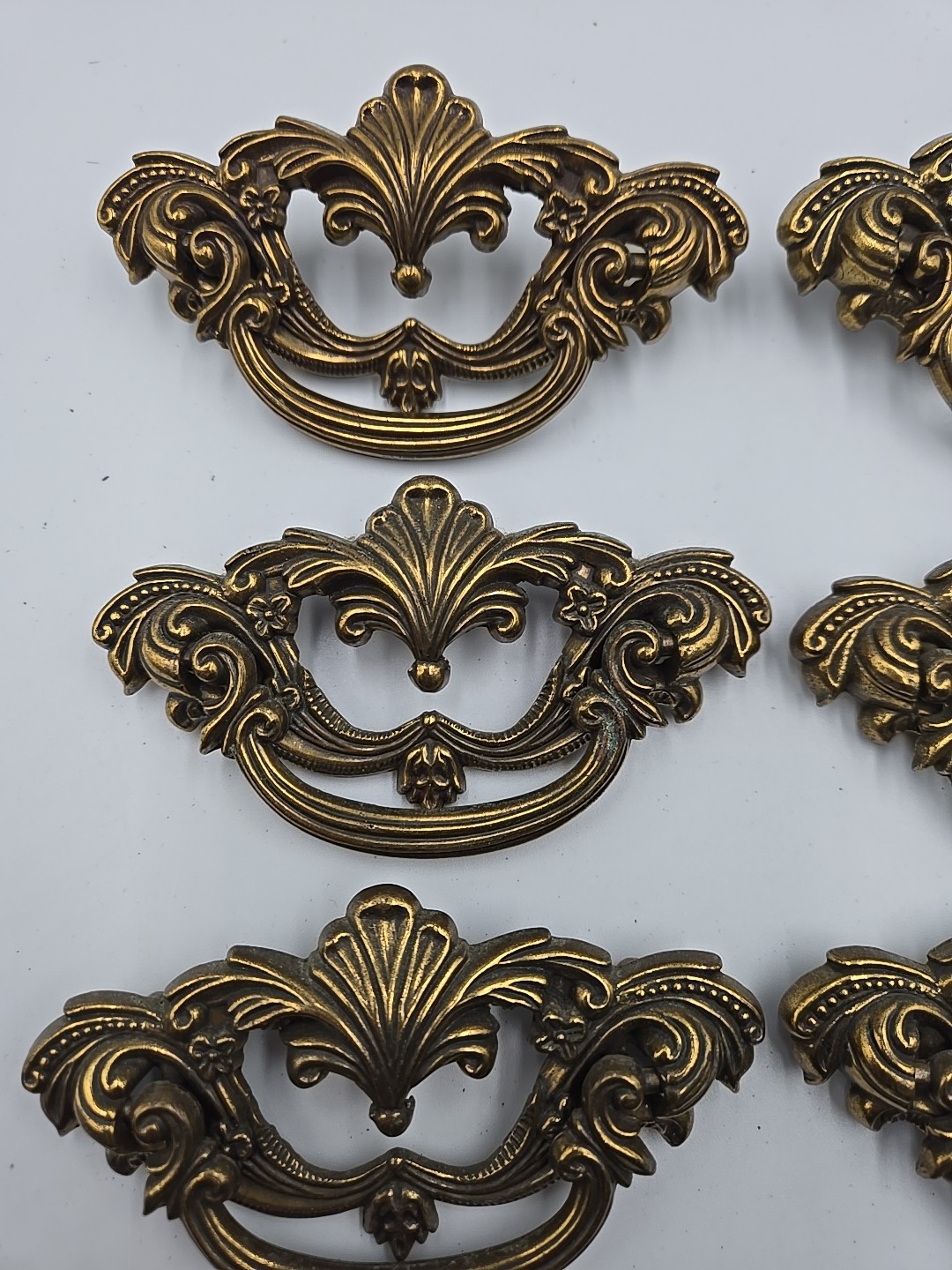 8-3" Antique Brass French Victorian Reclaimed Drawer Pull Ornate Baroque Design