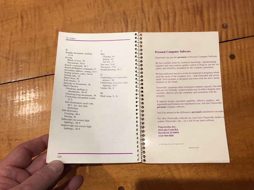 Commodore 128 PC Word Writer User's Manual Vintage Computer TIMEWORKS 1982