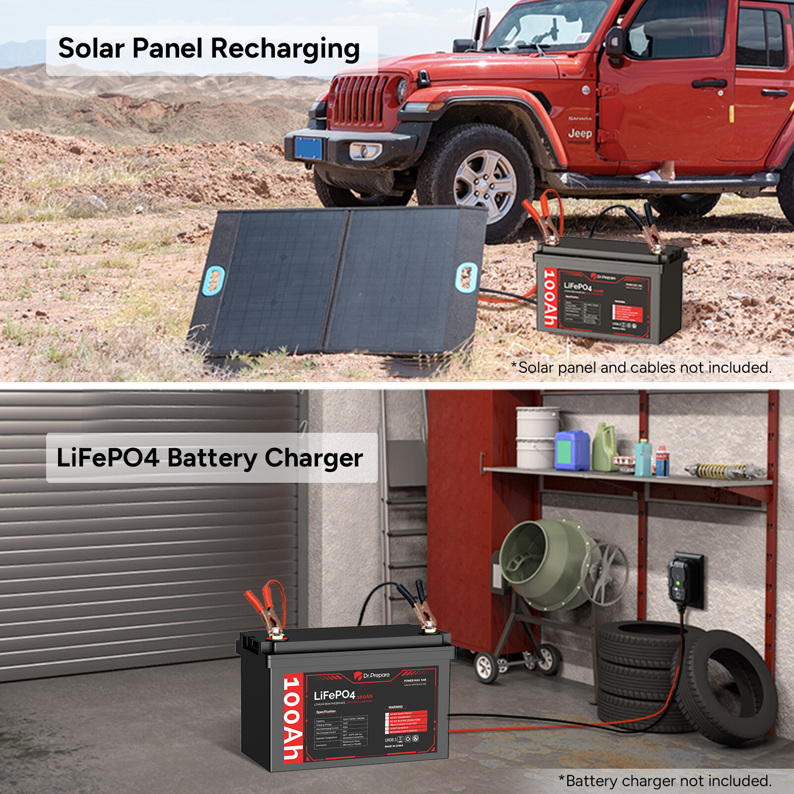 Dr. Prepare 12V 100Ah LiFePO4 Lithium Deep Cycle Battery[10-year Warranty]