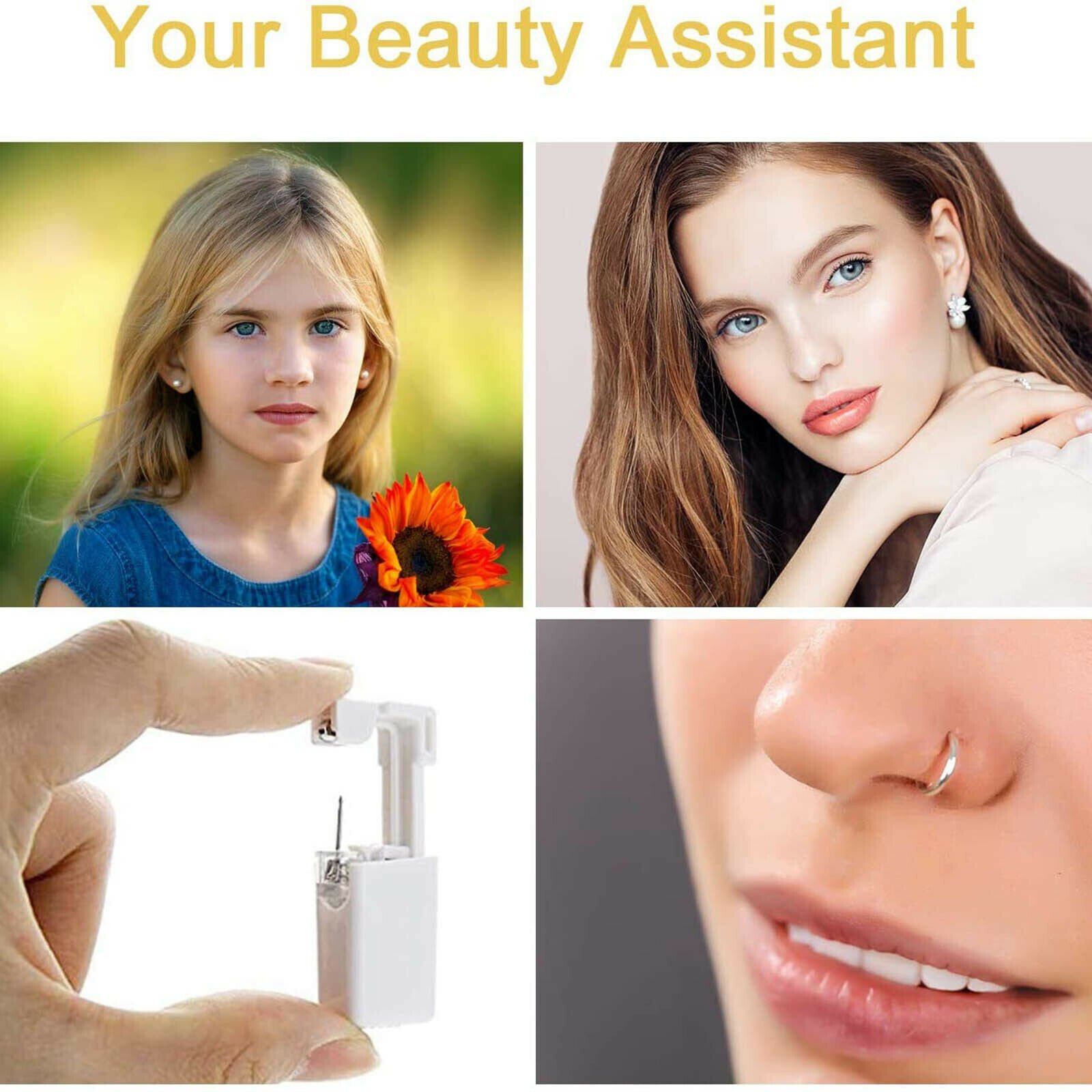 4× Ear Piercing Disposable Kit Silver Stud Earring Gun DIY Home Self Ear Sets US