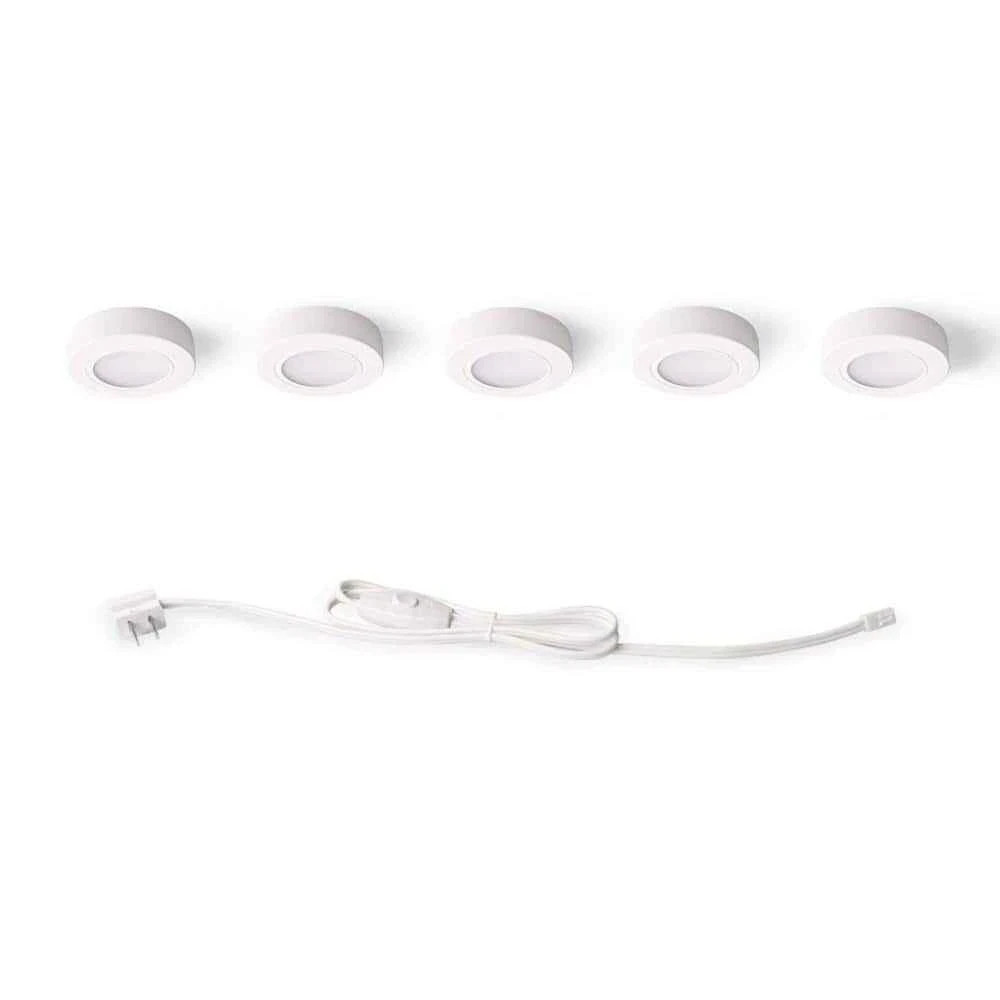 5-Light Plug-In LED White Puck Light Kit 780 Lumens - 22335NKIT-WH Free Shipping