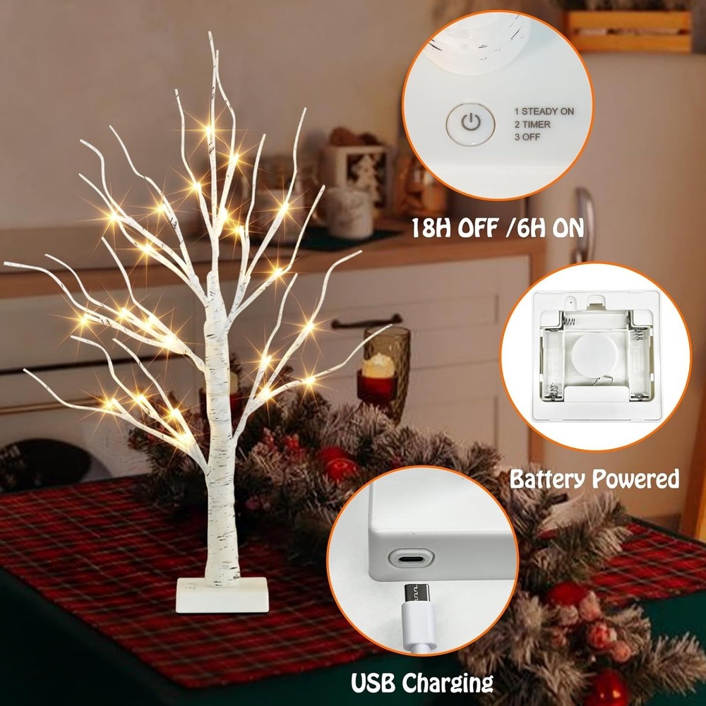 Lighted Birch Tree Easter Decorations for Home, 2Pack 24 LED Battery Operated/US