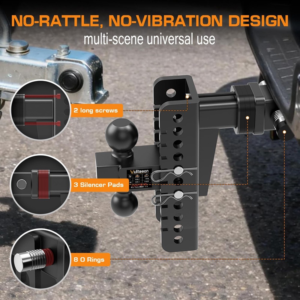 Vullteeon Adjustable Trailer Hitch - Drop for 2.5 Inch 8 inch, Black