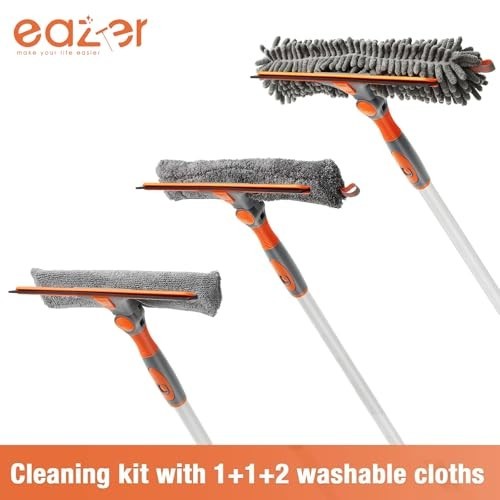 2-in-1 Rotatable Window Cleaner Squeegee Kit with Extension Pole & Bendable Head