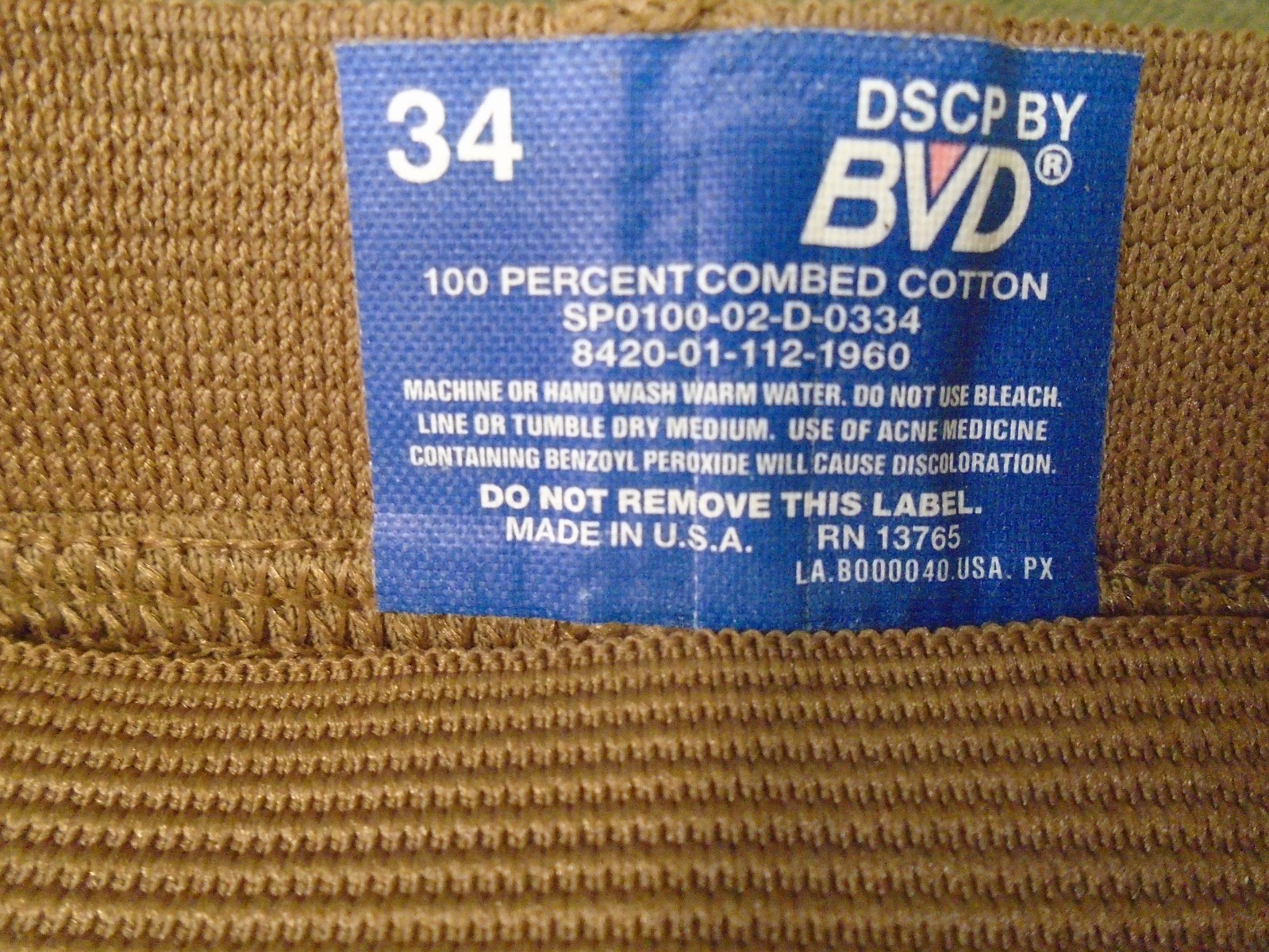 US Military 3 Pack BVD 100% Cotton Briefs Underwear Brown Size 34 Medium New 165