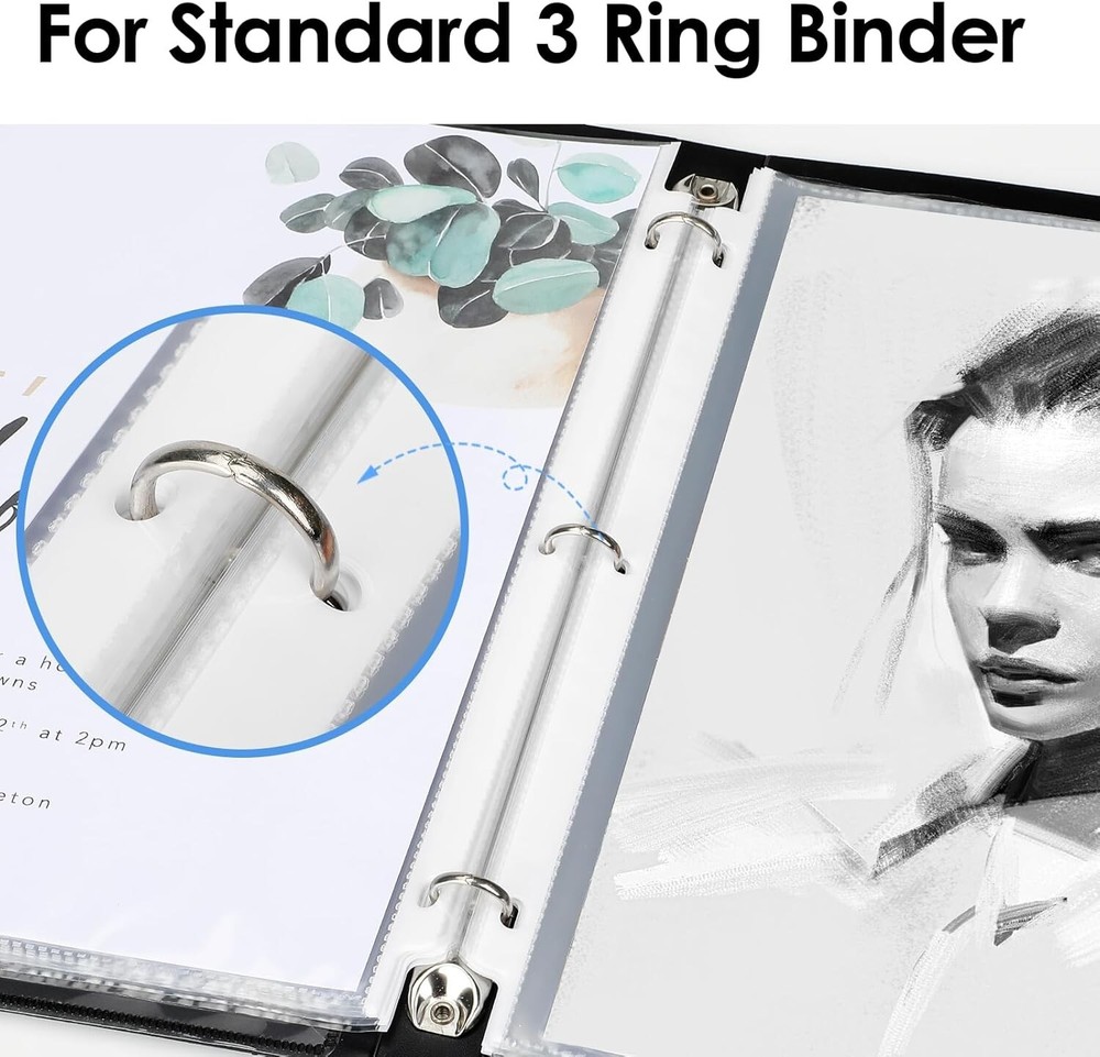 Durable Polypropylene 3 Ring Binder Sleeves - 100 Clear Top Loading Protectors