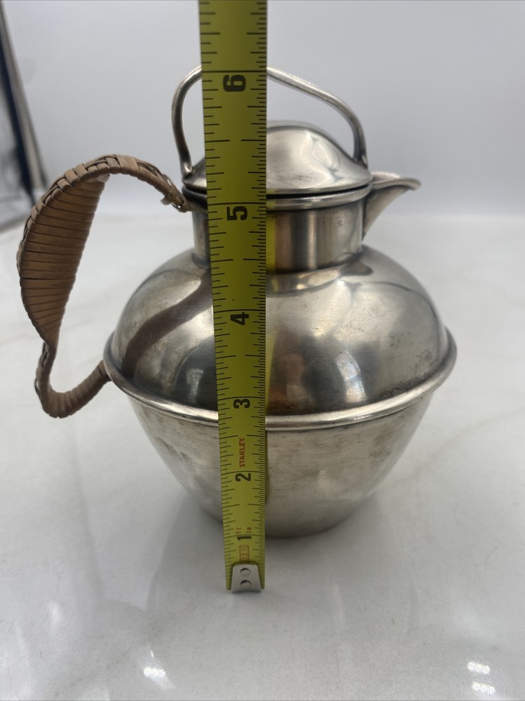 LBS Co. Tea Pot w/Lid Silverplated Wicker Handle Stamped