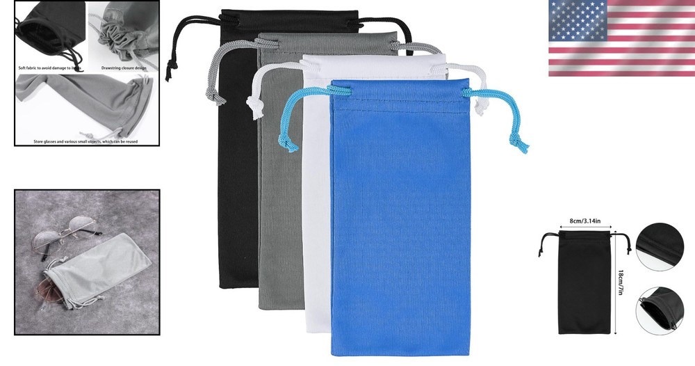 Durable Eyewear Pouch Set - Secure Drawstring Closure - Assorted Colors