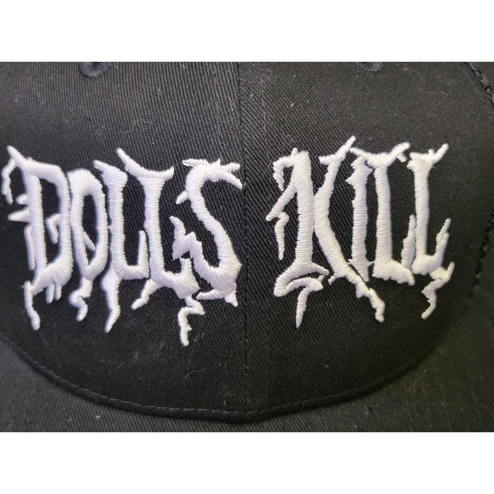 Dolls Kill Trucker Hat Embroidered Logo Snap Back Black Baseball Cap